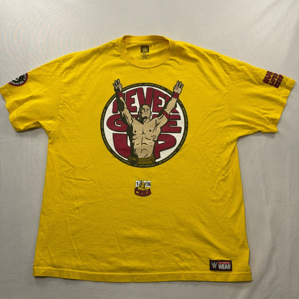 WWE T-Shirt John Cena Never Give Up Graphic Yellow Mens Size 2XL
